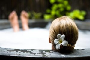 Relaxing in hot tub